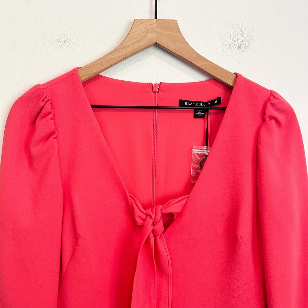 NEW Black Halo Ellen Front Tie Long Sleeve Dress Coral Size 6 - Picture 3 of 9